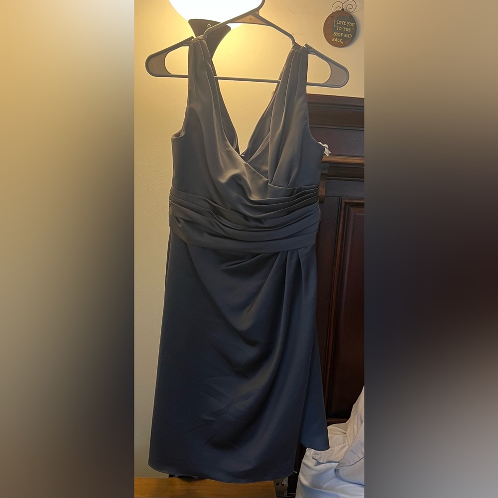 David's Bridal pewter grey Midi Dress
